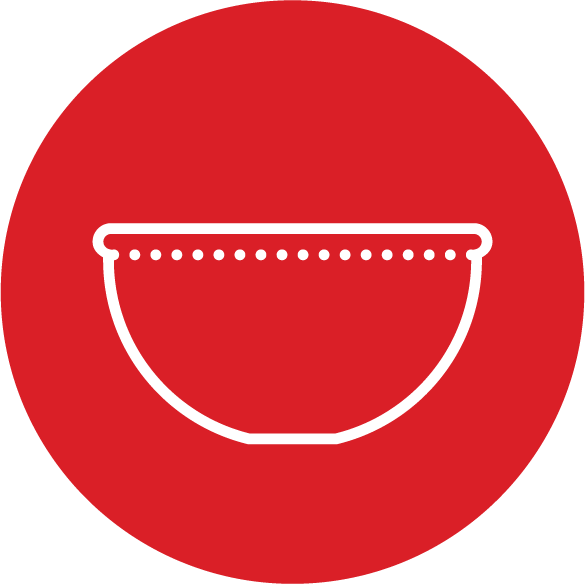 Red circle icon with bowl icon inside